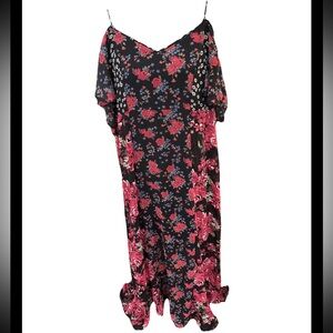 Xhilaration Target Black Floral Flutter Cold Shoulder Lined Dress NWT